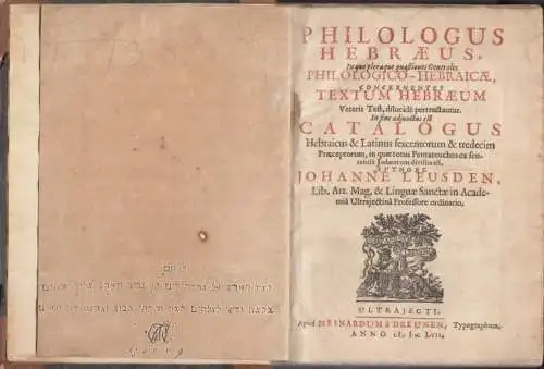 Buch: Philologus Hebraeus, Leusden, Johannes. 1657, Dreunen, gebraucht, gut
