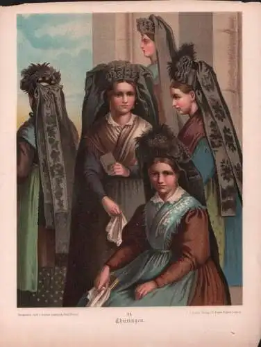 Tracht Thüringen. Blatt 24, Lithografie, Kretschmer. Kunstgrafik, gebraucht, gut