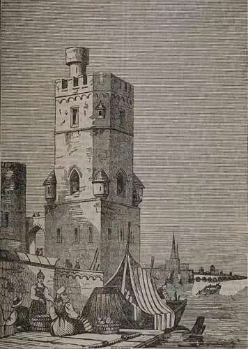 Holzstich: Köln am Rhein, Grafik, Originalgrafik, Ansicht, Köln, Zeitung