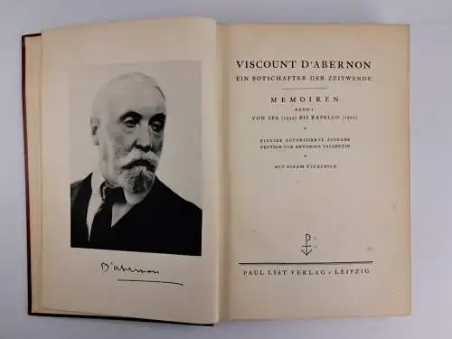 Buch: Viscount d'Abernon. Ein Botschafter der Zeitwenden. Memoiren. List, 3 Bde