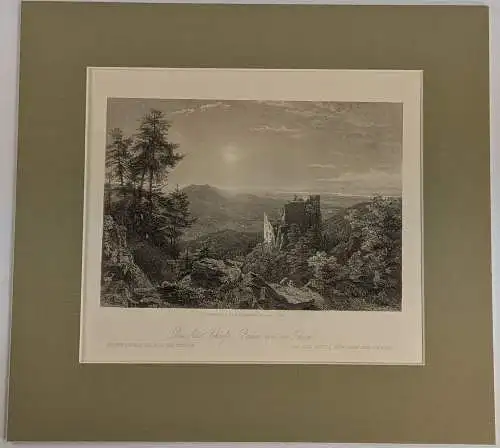 Stahlstich: Das alte Schloss Baden von dem Felsen, Lindemann-Frammel, Grafik