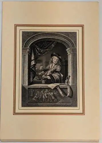 Stahlstich: G. Dow, Albert Henry Payne, Grafik, Portrait, Geige, W. French