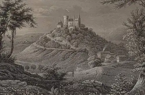 Stahlstich: Burg Landsberg, Meiningen, Thüringen, Ansicht, Grafik, Schloss