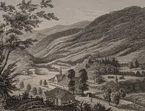 Stahlstich: Petersthal, Grafik, Ansicht, Bibliograf. Institut Hildburghausen