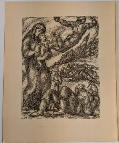 Original-Kreidelithographie: Dem Andenken der Gefallenen, 1915, Grafik, Hettner