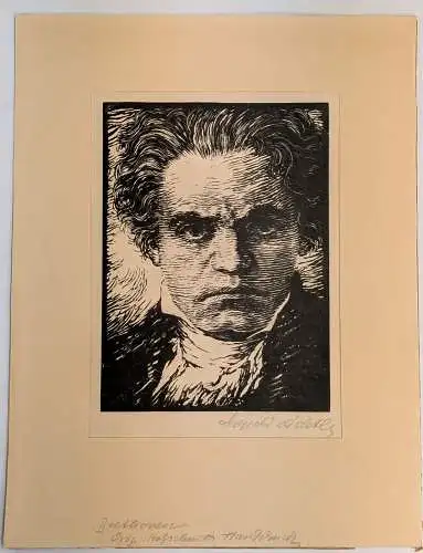 Originalholzschnitt: Beethoven, Leopold Wächtler, Grafik, Portraits, um 1950