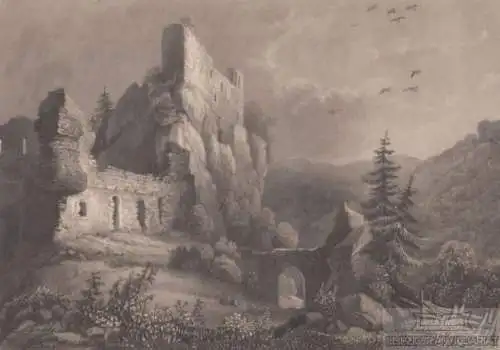 Die Burg Sperberstein im bayerschen Rheinkreise. aus Meyers... Stahlstich. 1850