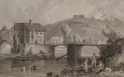 Stahlstich: Burg, Verhas, H. Winkles, Kunst-Verlag, Leipzig, Grafik, Ansicht