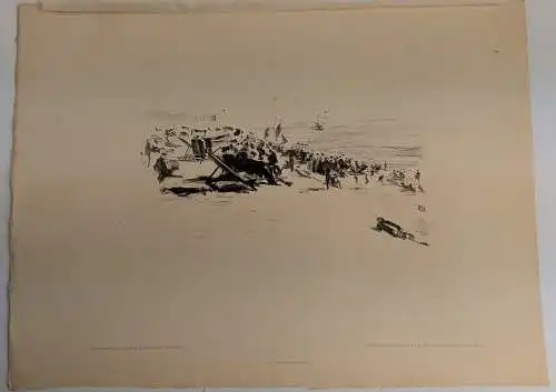 Originallithografie: Am Strand, Paul Paeschke, Staatsdruckerei, Wien, Grafik