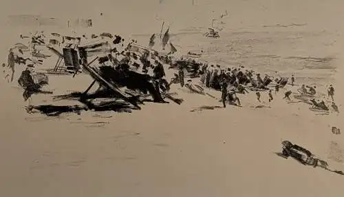 Originallithografie: Am Strand, Paul Paeschke, Staatsdruckerei, Wien, Grafik