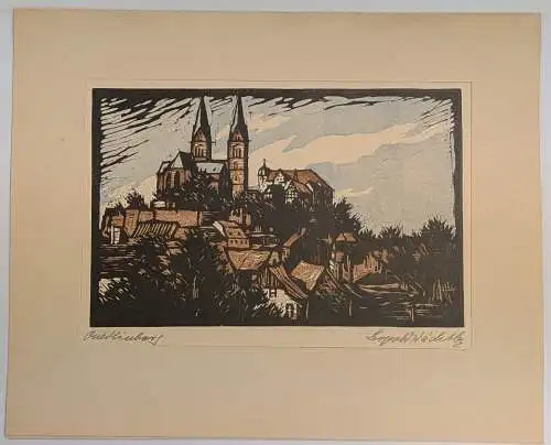 Originalholzschnitt: Quedlinburg, Leopold Wächtler, Grafik, Ansicht, um 1950