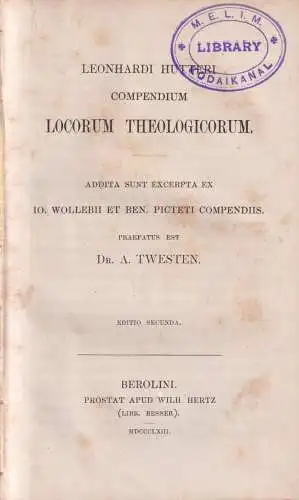 Buch: Compendium Locorum Theologicorum, Leonhard Hutter, 1863, Wilhelm Hertz