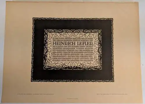 Originalholzschnitt: Gedenkblatt an Heinrich Lefler, Rudolf Junk, Grafik, Wien