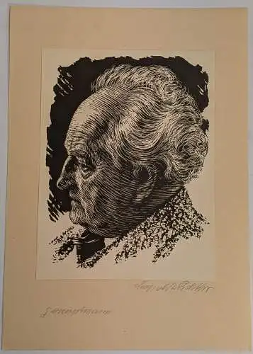 Holzschnitt: G. Hauptmann, Leopold Wächtler, Grafik, Portraits, um 1950