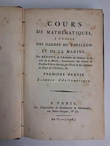 Buch: Cours de Mathematiques a l'usage des Gardes du Pavillon et de la Marine 1
