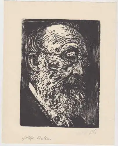 Holzschnitt: Gottfried Keller, Leopold Wächtler, Grafik, Portraits, um 1950