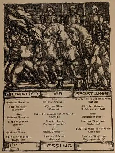 Original-Kreidelithographie: Heldenlied der Spartaner, 1915, Grafik, Hettner