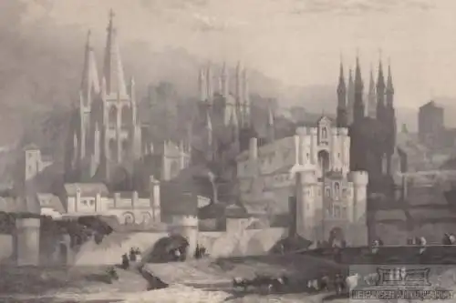 Ansicht von Burgos in Spanien. aus Meyers Universum, Stahlstich. Kunstgrafik