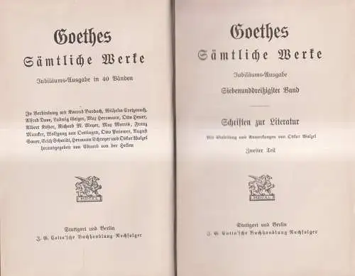 Buch: Goethes Sämtliche Werke 37 - Schriften zur Literatur II, Goethe, Cotta