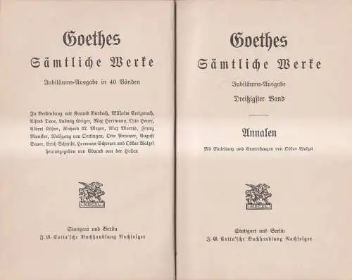 Buch: Goethes Sämtliche Werke 30: Annalen. J. W. Goethe, Cotta'sche Buchhandlung