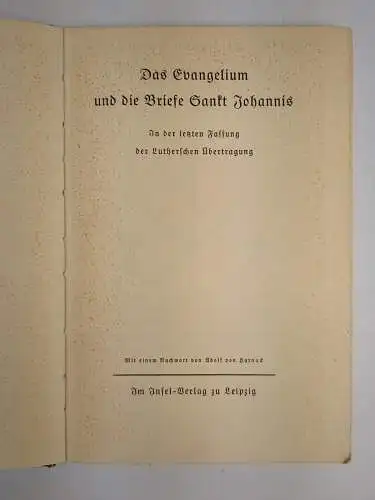 Insel-Bücherei 127, Das Evangelium und die Briefe Sankt Johannis, Insel Verlag