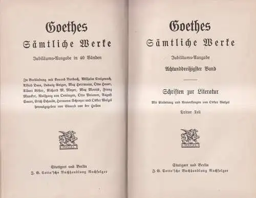 Buch: Goethes Sämtliche Werke 38 - Schriften zur Literatur III, Goethe, Cotta