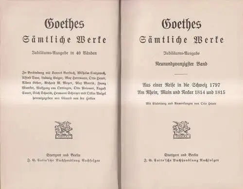 Goethes Sämtliche Werke 29: Aus einer Reise in die Schweiz 1797. Am Rhein ...
