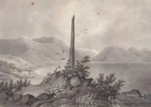 Frithiofs Bauta. Sogne-Fjord, in Norwegen. aus Meyers Universum, Stahlstich