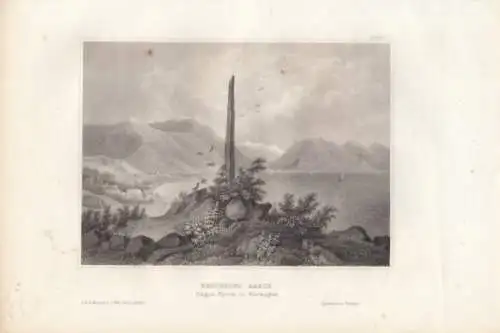 Frithiofs Bauta. Sogne-Fjord, in Norwegen. aus Meyers Universum, Stahlstich