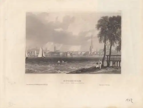 Stockholm von der Mäler-Seite. aus Meyers Universum, Stahlstich. Kunstgrafik