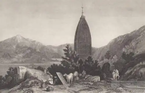Der Tempel zu Mahadeo in Indien. aus Meyers Universum, Stahlstich. Kunstgrafik