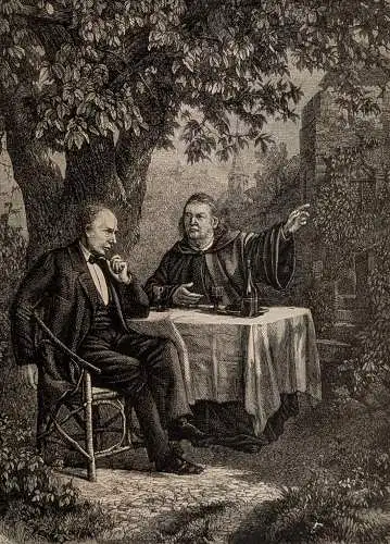 Holzstich: Uhland bei Kerner, Daheim, Grafik, Th. Schütz, 1865, Reproduktion