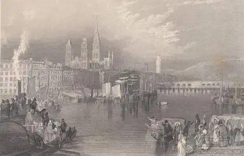 Rouen. aus Meyers Universum, Stahlstich. Kunstgrafik, 1850, gebraucht, gut