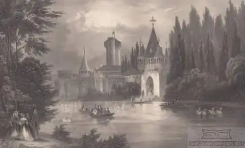 Laxenburg. aus Meyers Universum, Stahlstich. Kunstgrafik, 1850, gebraucht, gut