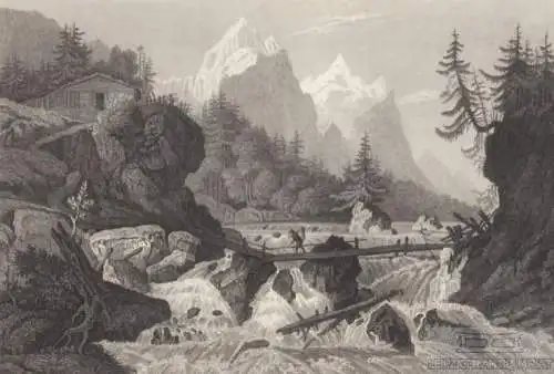 Reichenbach und das Wellhorn bei Rosenlaui. aus Meyers Universum, Stahlstich