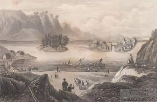 Gullo Fall Trollhätta. aus Meyers Universum, Stahlstich. Kunstgrafik, 1850