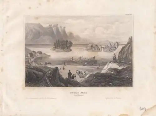 Gullo Fall Trollhätta. aus Meyers Universum, Stahlstich. Kunstgrafik, 1850