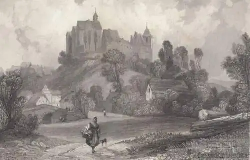 Nossen. aus Meyers Universum, Stahlstich. Kunstgrafik, 1850, gebraucht, gut