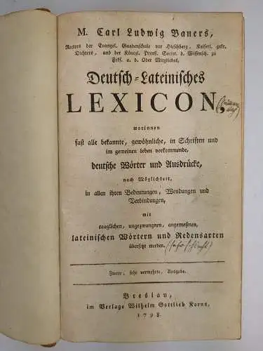Buch: Deutsch-Lateinisches Lexicon, Carl Ludwig Bauer, 1798, Wilh. Gott. Korn