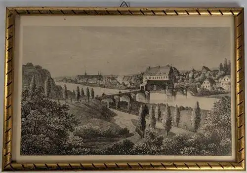Lithografie: Grimma, um 1836, Saxonia, Eduard Pietzsch, Arldt, Ansicht, Grafik