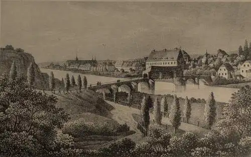 Lithografie: Grimma, um 1836, Saxonia, Eduard Pietzsch, Arldt, Ansicht, Grafik