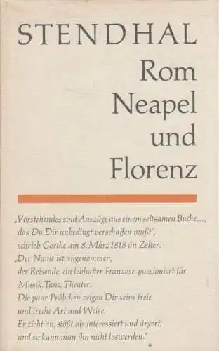 Buch: Rom, Neapel und Florenz, Stendhal. Gesammelte Werke, 1980, gebraucht, gut