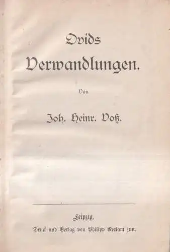 Buch: Ovids Verwandlungen von Joh. Heinr. Voß, Reclam Verlag, gebraucht, gut