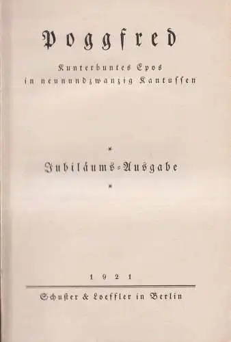 Buch: Poggfred. Detlev von Liliencron, 1921, Schuster & Loeffler Verlag