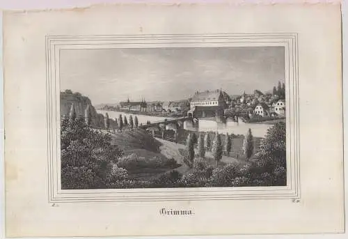 Lithografie: Grimma, um 1836, Eduard Pietzsch & Comp, Ansicht, Grafik, Saxonia