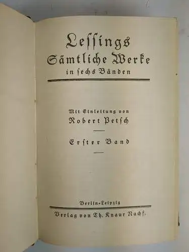 Buch: Lessings Sämtliche Werke in sechs Bänden, 6 Teile in 3 Bänden, Knaur