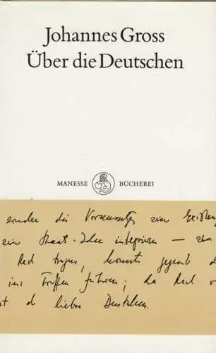 Buch: Über die Deutschen, Gross, Johannes. Manesse Bücherei, 1992