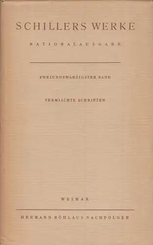 Buch: Schillers Werke. Nationalausgabe. Zweiundzwanzigster Band, Meyer. 1 113026