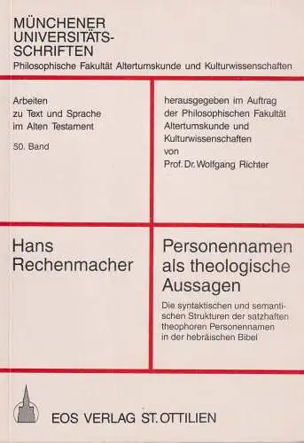 Buch: Personennamen als Theologische Aussagen, Rechenmacher, Hans, 1997, EOS