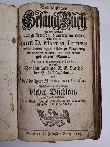 Buch: Vollständiges Gesang-Buch, Martin Luther, 1817, Faberscher Verlag